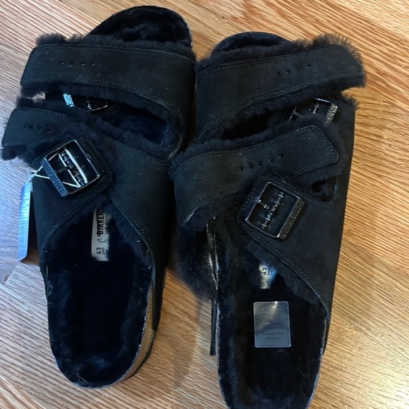 NWT Birkenstock Arizona Shearling Suede Leather Mountain View Black 10